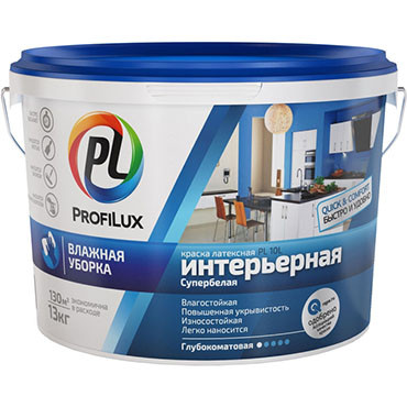 "Profilux" ВД краска PL- 10L латекс. интерьерная влагостойкая супербелая 7кг "Profilux" ВД краска PL- 10L латекс. интерьерная влагостойкая супербелая 7кг